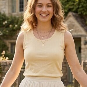 100% Silk Pastel Yellow Scoop Neck Tank Top Quiet Luxury Old Money Springtime